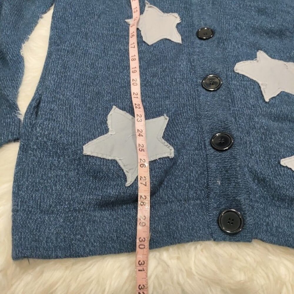 Coraline x Hot Topic Star Patchwork Junior Large Oversized Cardigan Sweater Blue - Picture 7 of 9
